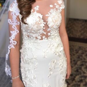 Milla Nova "Betti" Wedding Dress - Size S - Off-White Lace Mermaid luxury bride